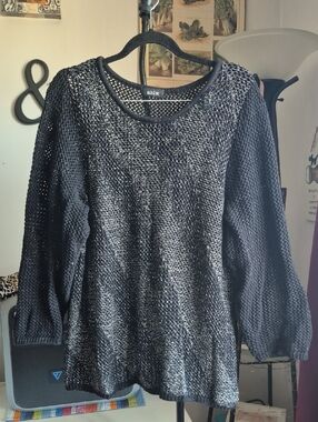 3X MBLM Black & Silver Open-Weave Scoop Neck Hollow Knit Sweater